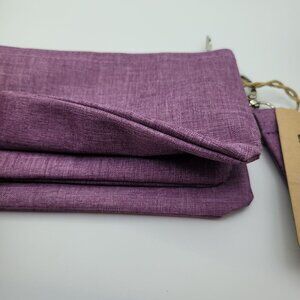 Crest Design Wristlet Purple Three Attached Zippered Pouch New